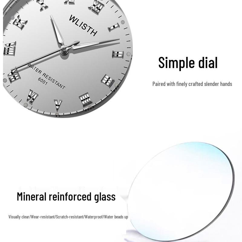 WLISTH Unisex Minimalist Luminous Watch with Steel & Leather Bands