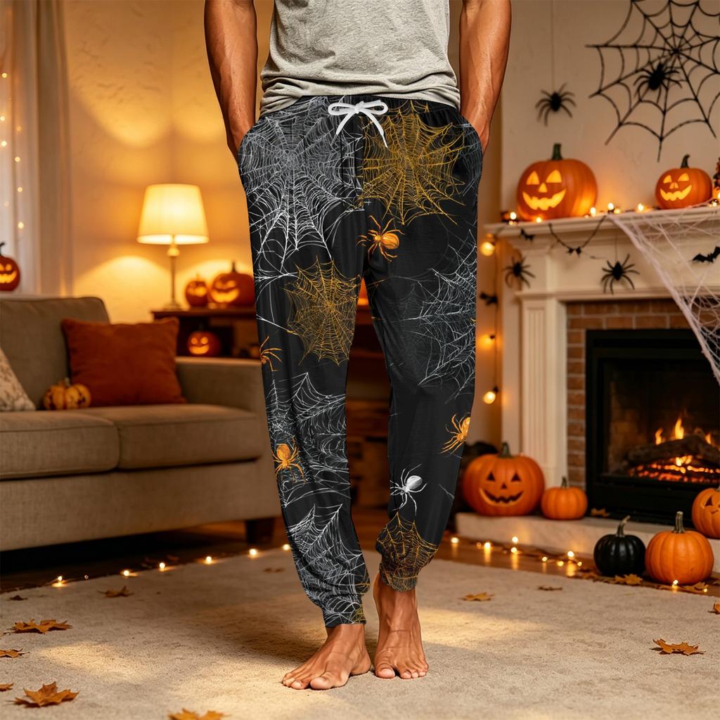 Men's Casual Pajama Pants with Pockets for Halloween Themed Wear