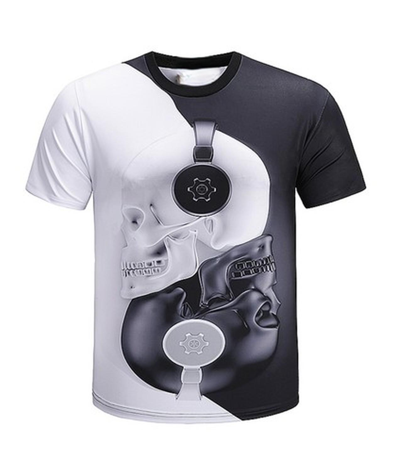 Skull Headphones T-Shirt Music Rock Festival Graffiti Skeleton 3D Printed Cool S