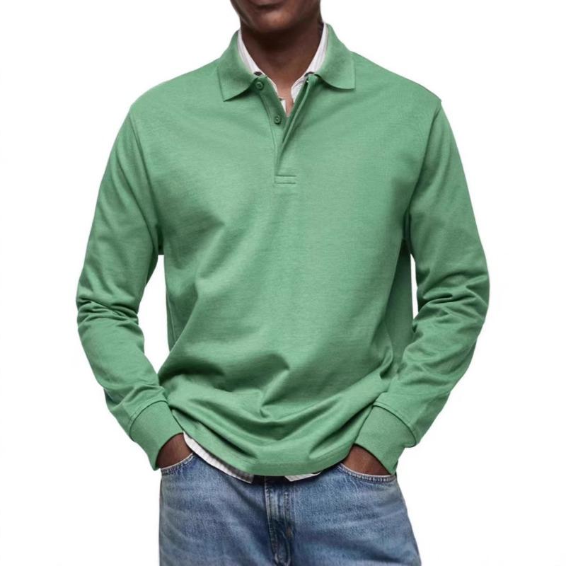 

New European American Men s Casual Tees Versatile Long-sleeved Button-down Collar Shirt Tops 5XL зелений