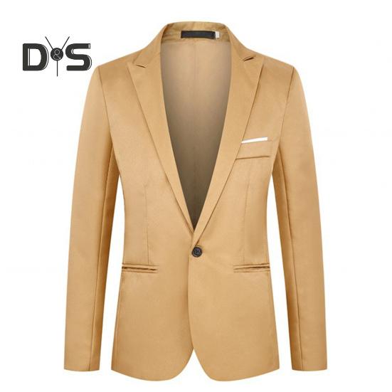 

Мужской повседневный пиджак с лацканами, длинным рукавом и карманами на одной пуговице, приталенный пиджак, однотонный деловой костюм, пальто, рабочая одежда M хаки