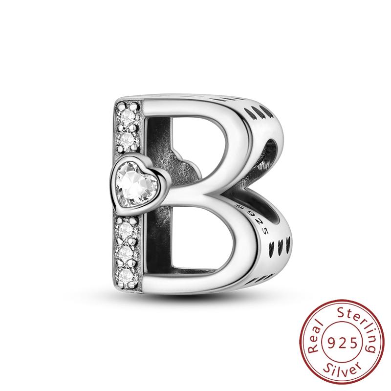 New 925 Silver Charm Beads 26 Letter Alphabet A-Z Charm Fit Original Charms Bracelet DIY Birthday Jewelry Gift Making