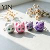 Cat Shaped Ornament 3D Printed Head Keychain, Cute Kawaii Kitten Bag Charm with Pearlescent Finish & Bright Playful Decoration Green Eyes, Lightweight