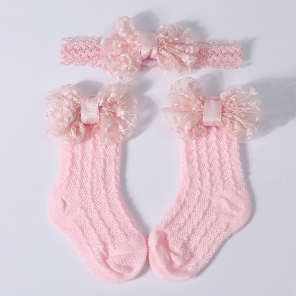2PCS/Set Lace Bow Baby Headband Socks Solid Color Infant Hair Accessory  3-12M Newborn Baby Girl