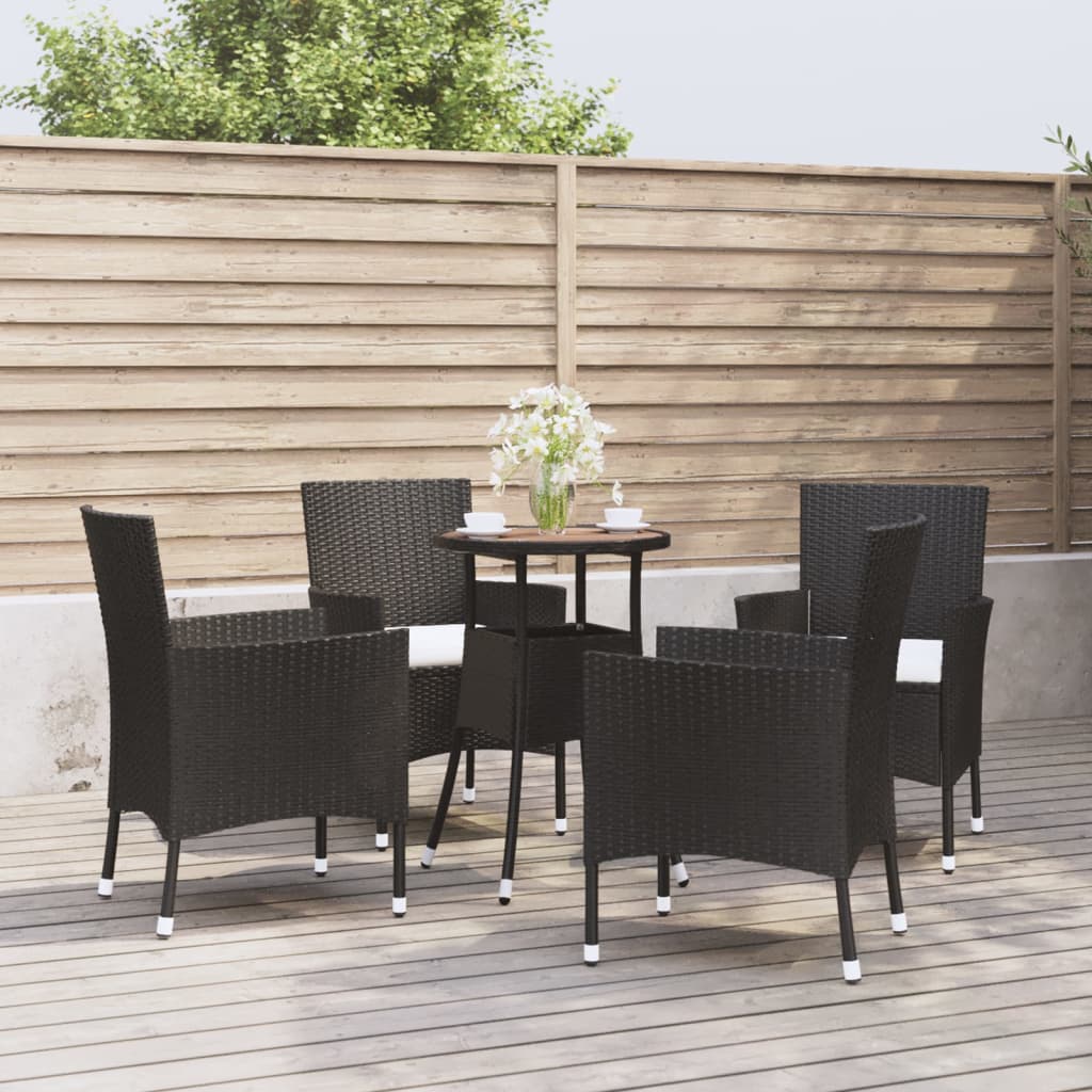 vidaXL 5 Pcs. Garden Bistro Set with Cushions Black Poly Rattan