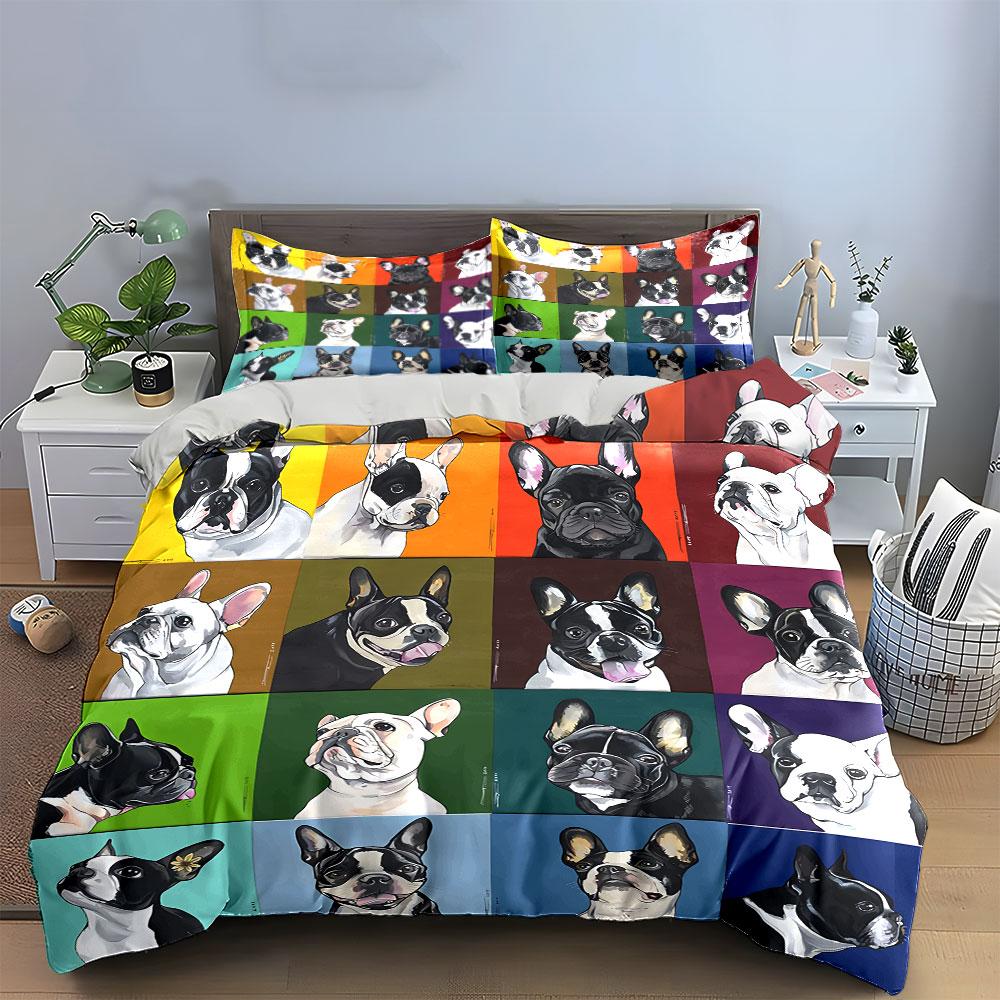 French Bulldog Pop Art Bedding Duvet Cover Set Duvet Cover Pillowcases  (1*Duvet Cover 2*Pillowcases, Without Duvet Insert)