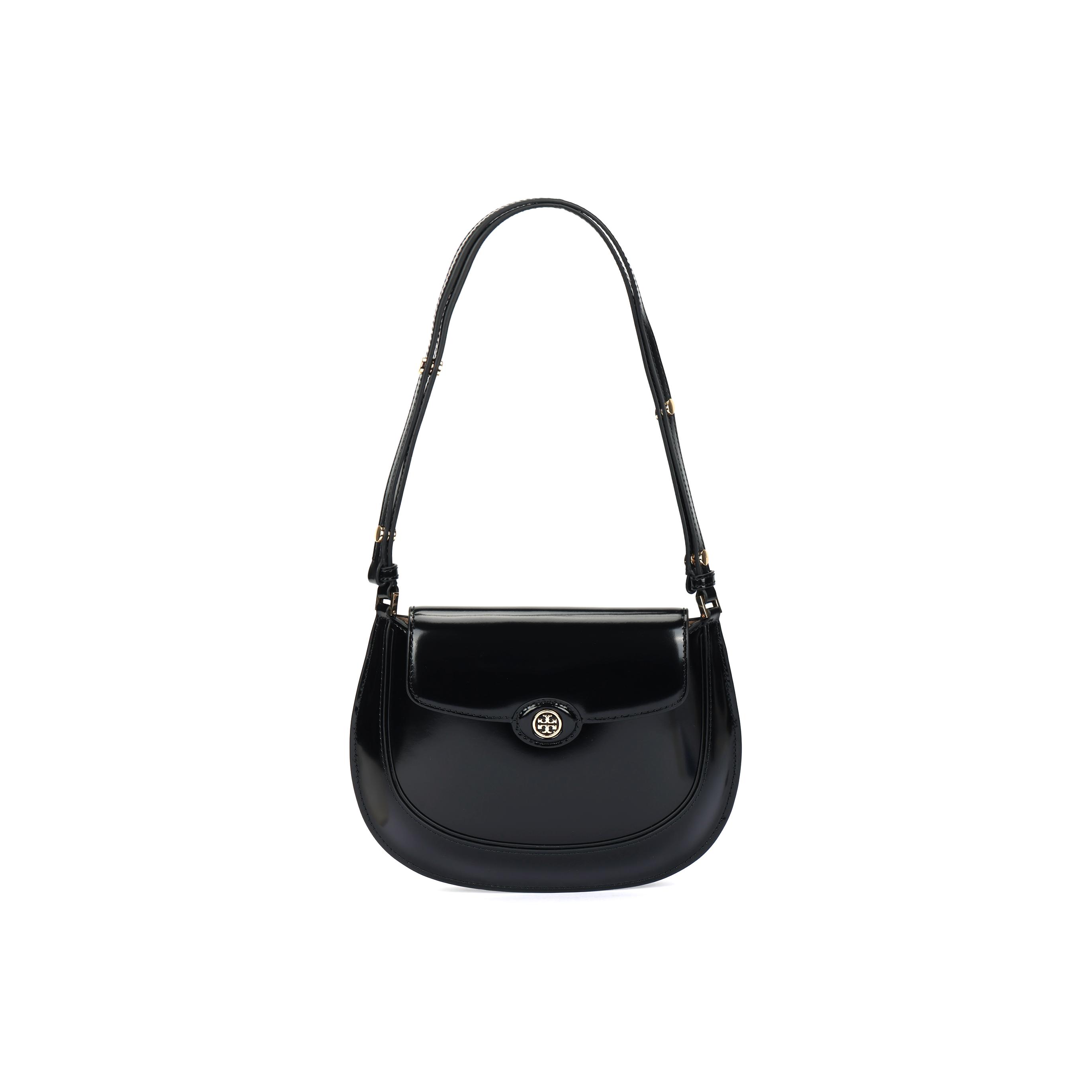

Tory Burch Robinson Spazzolato Adjustable Shoulder Strap Gold Metal Accents Leather Shoulder Bag Small Women shoulder bag Black 163367-001 Basic Set (Bag+Dust Bag)