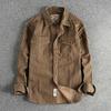 Camisas Casuales de Manga Larga con Cuello y Rayas Retro Simples para Hombre, Lavadas, Multibolsillos, Otoño e Invierno