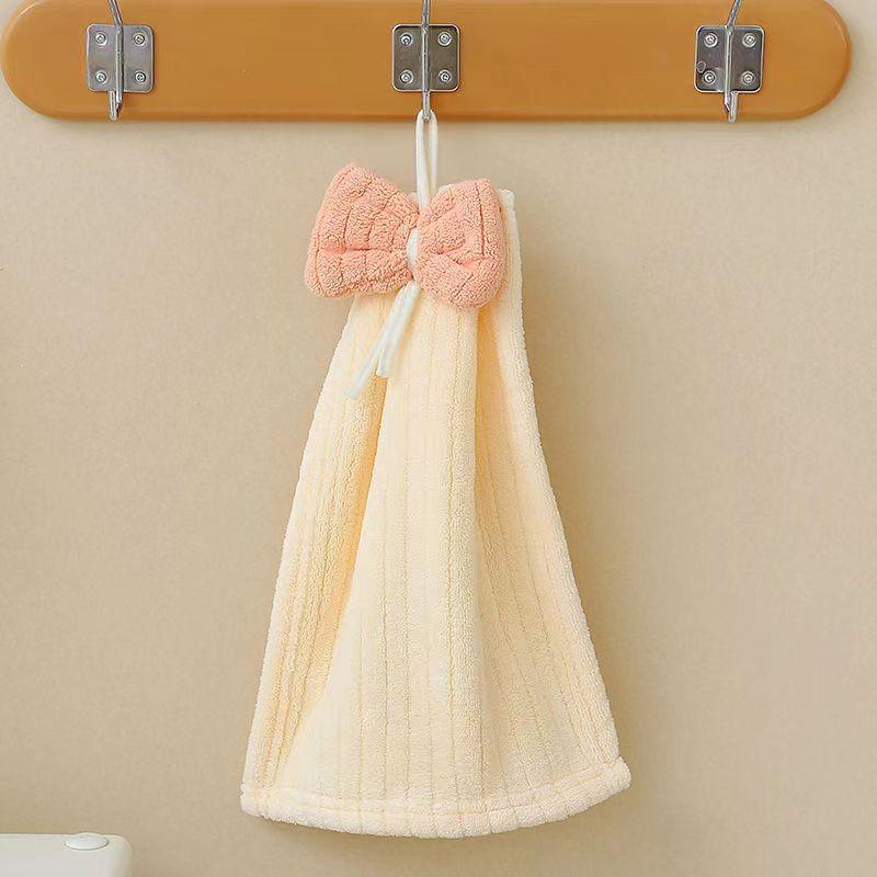 

Coral Velvet Bow Hand Towel Soft Quick Dry Absorbent Cleaning Cloths Bathroom Hanging Towels Kitchen Dishcloths