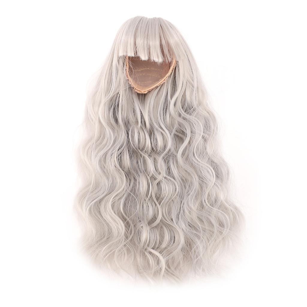 Long Curly Doll Wig Straight Bang Long Doll Hair DIY Smoothly Doll Replacement Wig for 7.3‑8.3in Head Circumference Doll