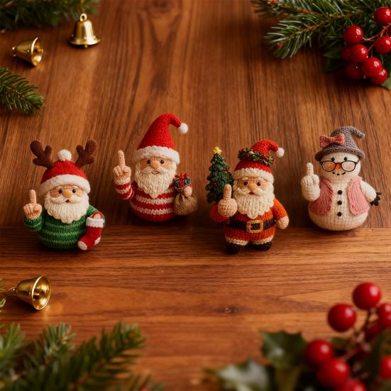 1/2/4Pcs Christmas Crocheted Santa Claus Ornament Handmade Knitted Yarn Middle Finger Santa Doll Xmas Holiday Party Decoration