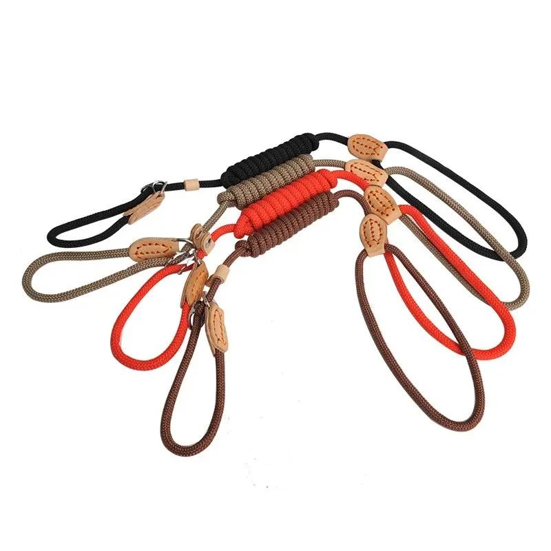 Hundkoppel Sliprep Blykoppel Heavy Duty flätat rep Justerbar ögla halsband träningskoppel för medelstora hundar