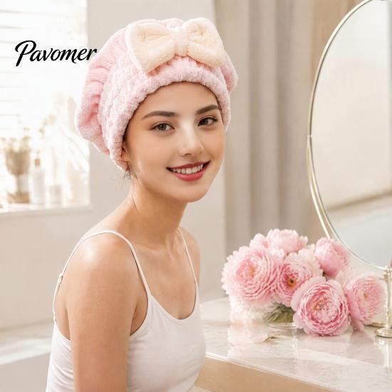 Lightweight Hair Turban for Bath Towel Wrap with Bow, Women Microfiber Turban, Extra Large Anti-Frizz Absorbent Long Thick Curly Super Drying Cap