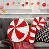 3D Red and White Christmas Candy Plush Pillow: Decorative Back and Seat Cushion