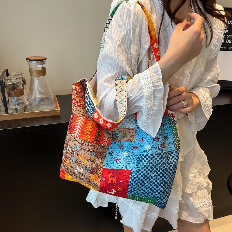 New ethnic style retro patchwork bag bohemian style shoulder bag large capacity tote bag underarm bag