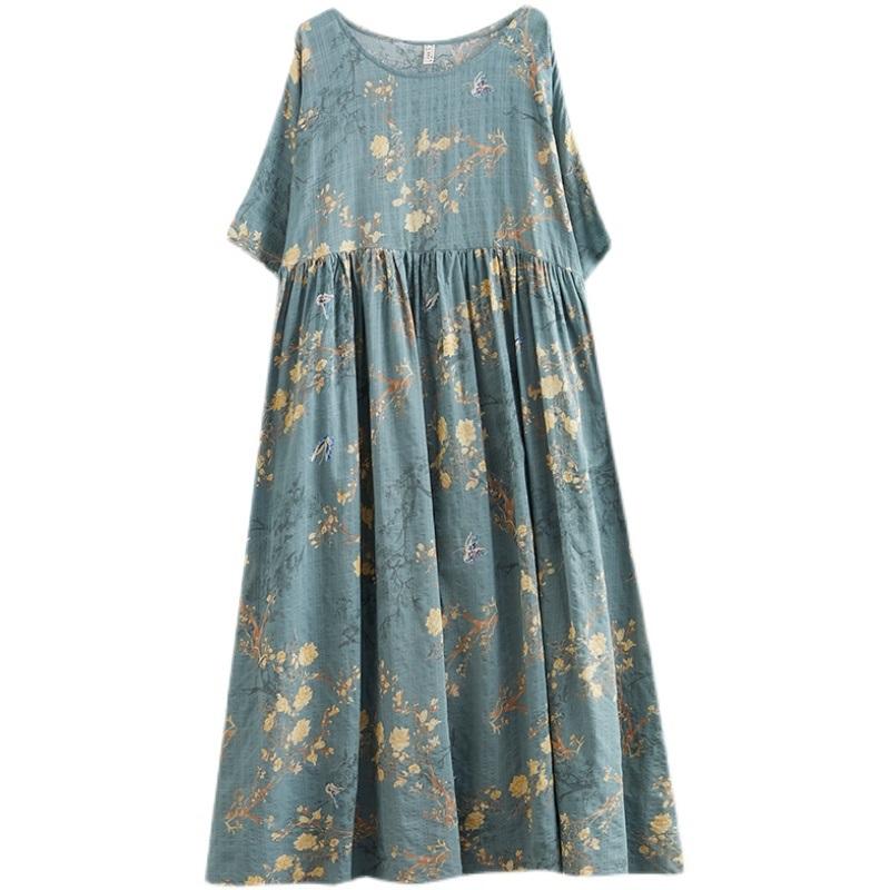 

Винтажные женские повседневные свободные длинные платья из хлопка с коротким рукавом большого размера One Size зелёный