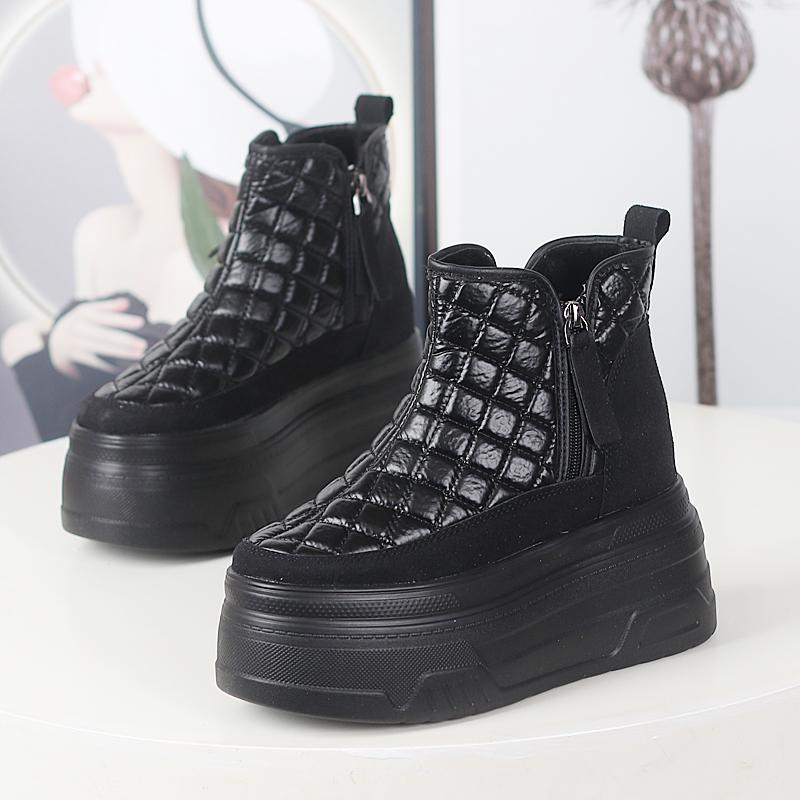 Fashion 12CM PU Spring Ladies Fashion Shoes Microfiber Leather Boots Ankle Booties Chimney ZIP Women Autumn Motorcycle