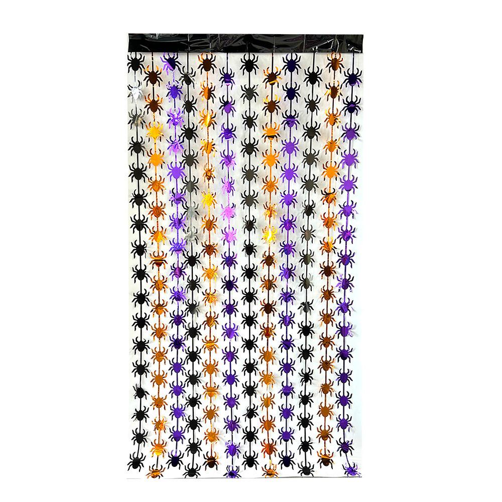 Halloween Plastic Scene Decorative Curtain With Pumpkin Bat Spider For Party Decor And Photo