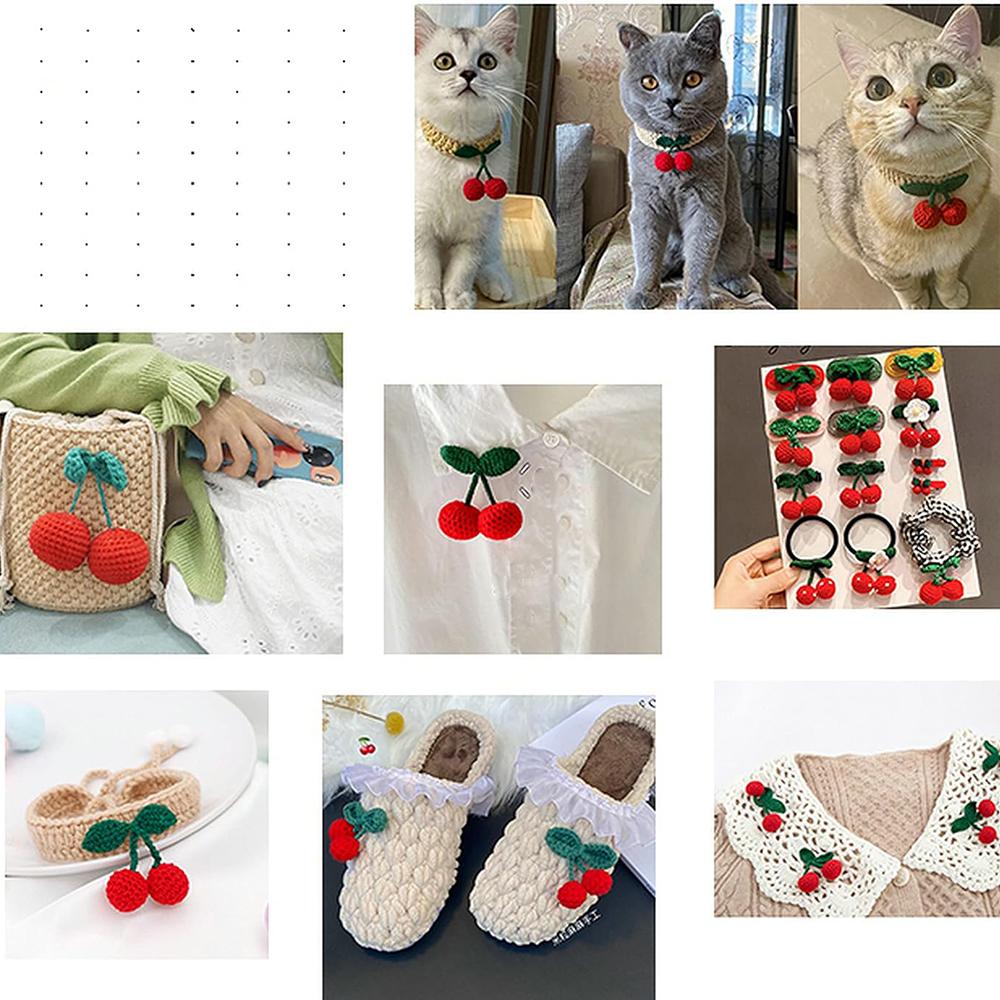 3Pcs/Set Knitting Red Cherry Brooch Hook Weaving Ornaments Fruit Chest Flower Patch Repair Clothing Accessories