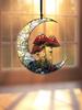 Acrylic Crescent Moon & Mushroom Suncatcher, Window Hanging Ornament, Wall Art Decor Pendant for Home Garden, Nature Lovers Gift