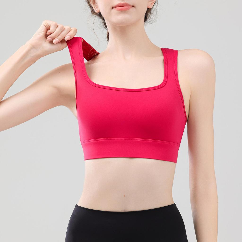 U-Neck Gathered Women's Sports Bra – Shockproof, Anti-Sagging Yoga Vest for Fitness and Running