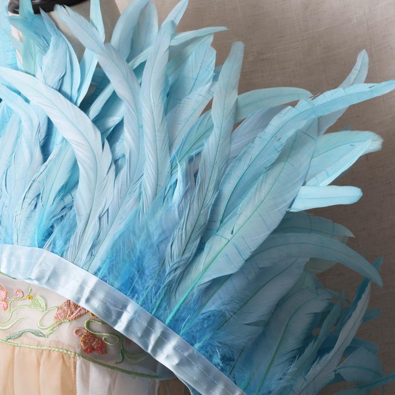 2 M/Piece Rooster Tail Fabric Edge Chicken Feather Fabric Strip Performance Clothing Skirt Fabric Belt Shawl Feather Decoration Clothing Accessories