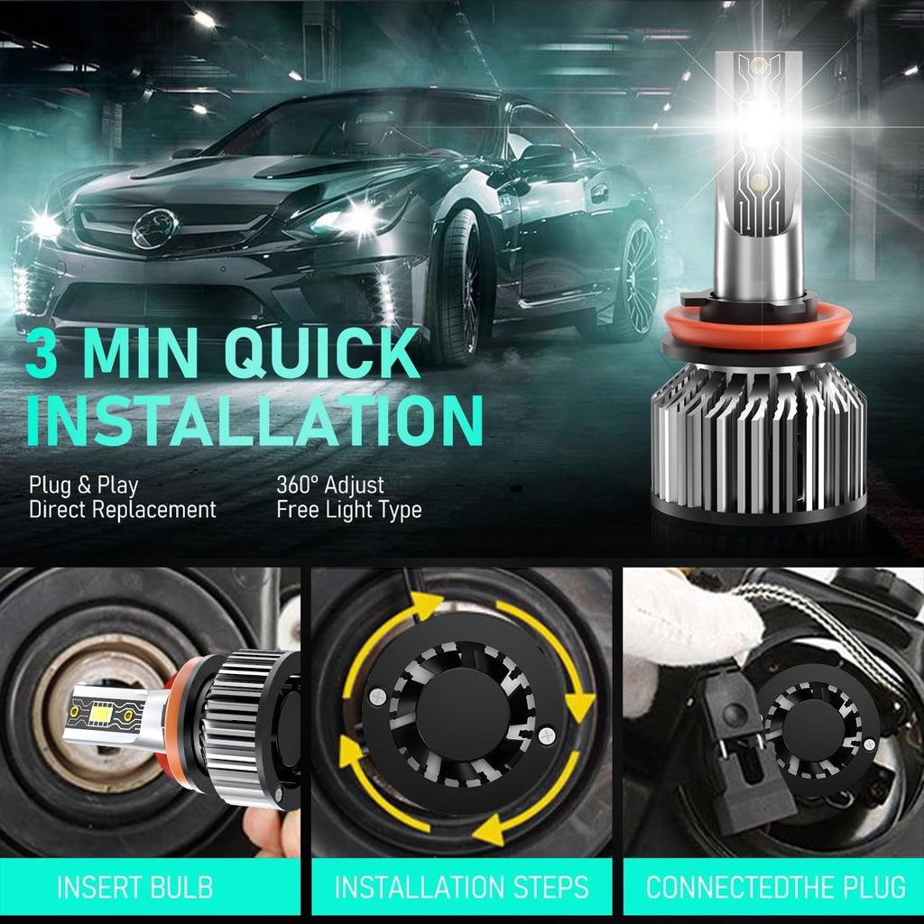 Fit For JEEP Grand Cherokee (2018-), H11+H11 Driving Light Bulbs With H11 Fog Light, 6500K Cool White,IP68 Waterproof, Pack Of 6