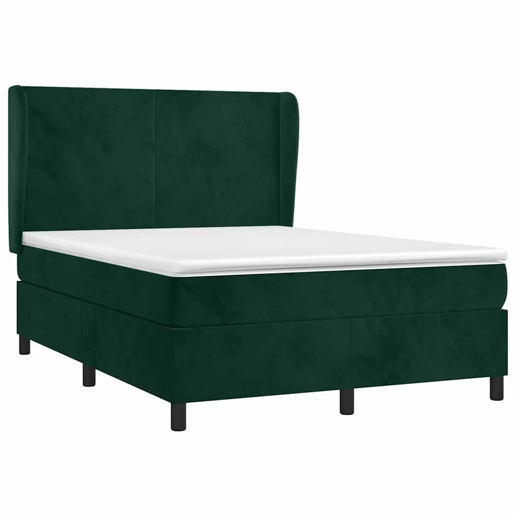 Box Spring Bed with Mattress Dark Green 140x190 cm Velvet