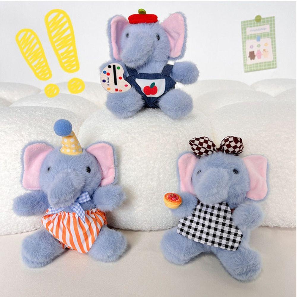 Cartoon Elephant Plush Toy Painter Apron Style Elephant Plush KeyChain  Decoration