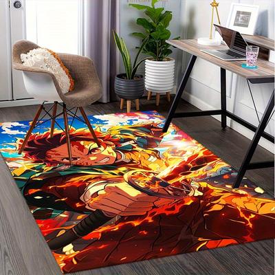 Office Carpet: Anime Inspired Sofa Rug for Under Chairs, Flame Themed Protection Mat