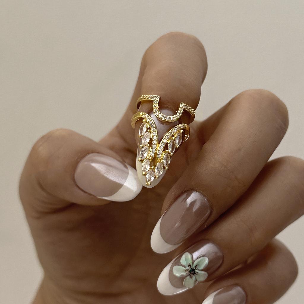Creative Irregular Copper Cubic Zirconia Nail Cover Ring for Women Versatile Luxury Fashion Nail Finger Ring Hand Accessory