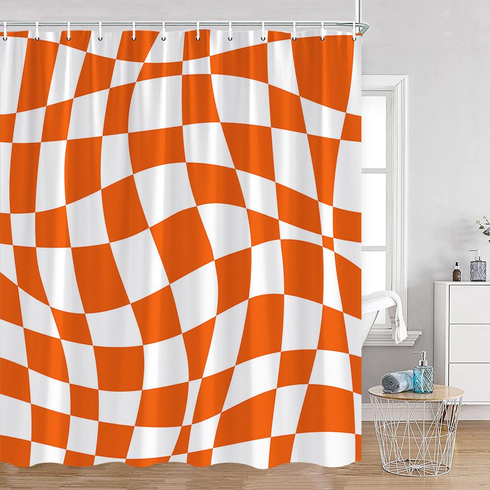 Colorful Checkerboard Shower Curtain Black White Blocks Distorted Chess Board Bathroom Curtain Modern Abstract Bath Decorations