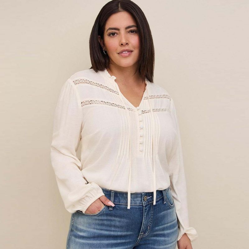 

Spring and Summer Export Loose Long Sleeve Women s V-neck Shirt Creamy-white-defective 3