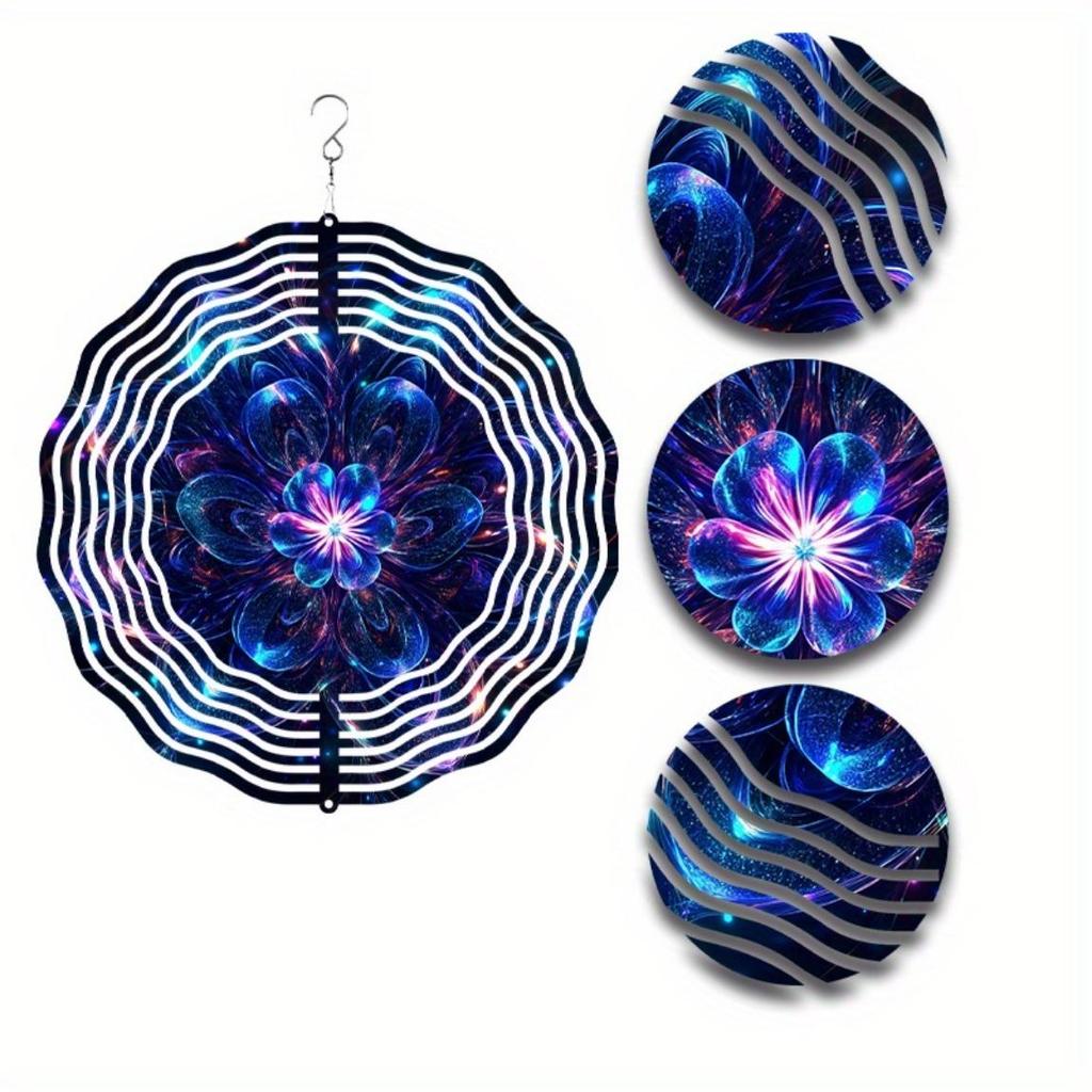 10 Inch Blue Purple Floral Metal Wind Chime 360 Rotating No Electricity Needed for All Seasons Garden Courtyard Home Decor Gift