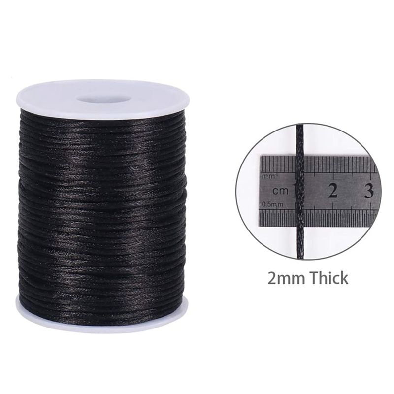 A84E-2X Satin Rattail Polyester Cord,295 Feet 2Mm Black Beading String For Macrame Bracelets, Jewelry Making, Arts And Crafts