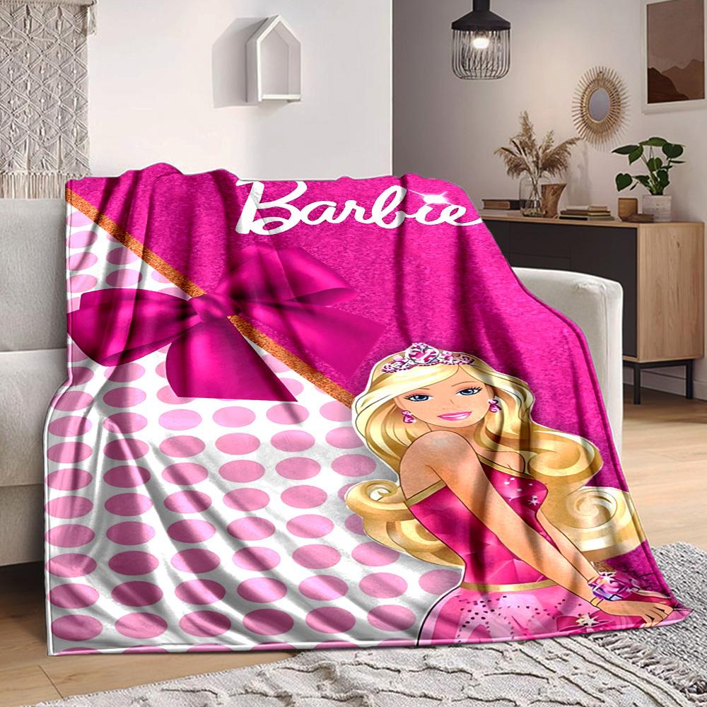 

1pc Barbie, Pink Bow Blanket Polyester Fiber, All Season Comfort for Sofa, Bed, Office, Car, Camping Ideal Home Decor & Gift, Office Comfort 130x150cm