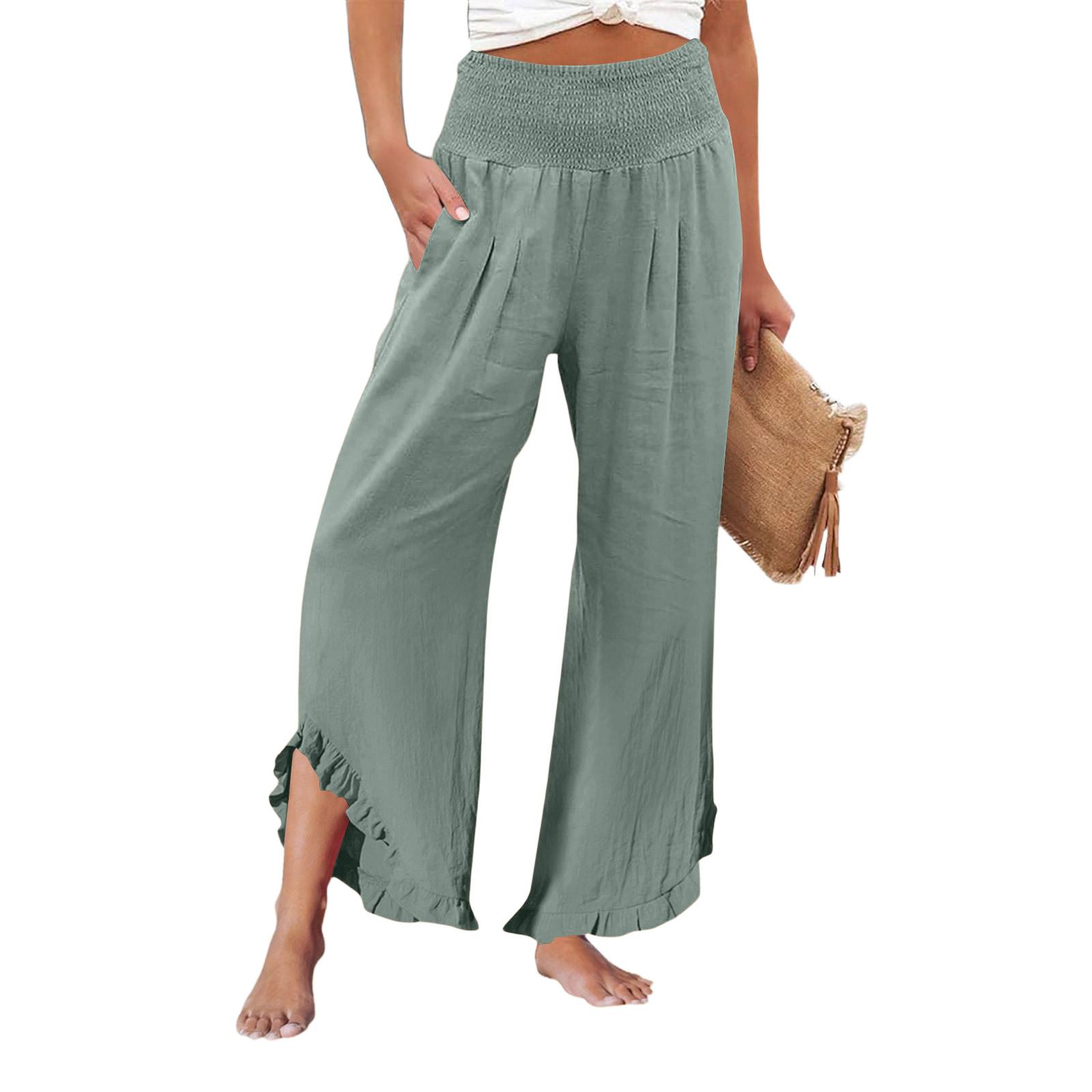 

Womens Palazzo Pants Summer Casual Flowy Wide Leg Trousers Beach Travel Vacation Outfits XXL