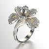 Slightly Studded with Diamond Iris Two-tone Ring, European and American Blue Topaz Flower Engagement Cocktail Ring