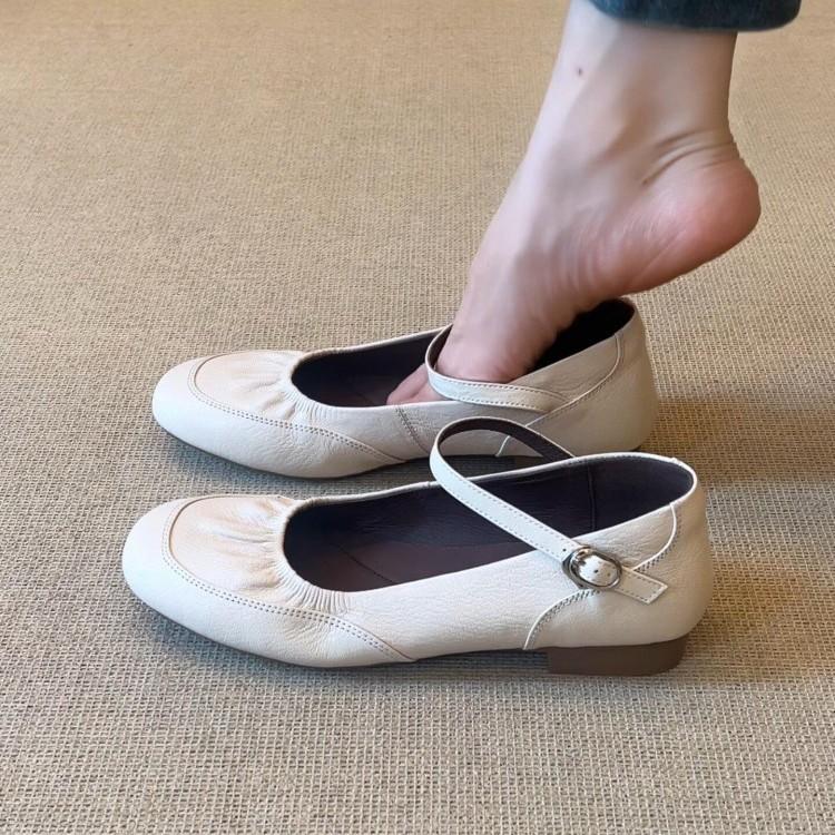 Sheepskin version~ Niche design simple round head Mary Jane shoes women's new models are not tired of commuting versatile flat-soled single shoes