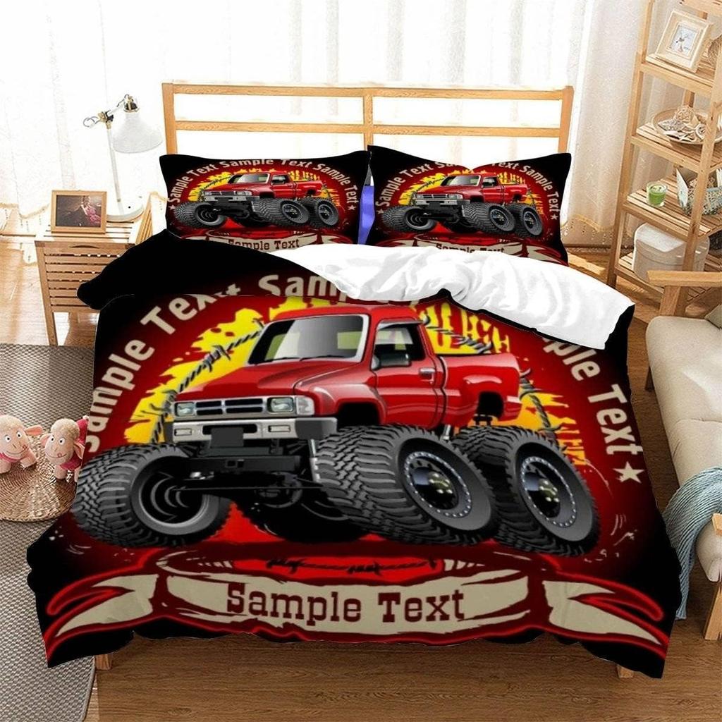 Racing themed bedding 3D printed cartoon monster truck pattern, soft down anti allergy down duvet cover, adult bedding set, teen