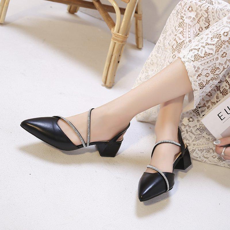 Modische Sandalen für Damen Mittelhohe Blockabsätze Sandale Frau Party Sexy Klobig Echt Strass Sommer Neu 2025 Luxus Designer