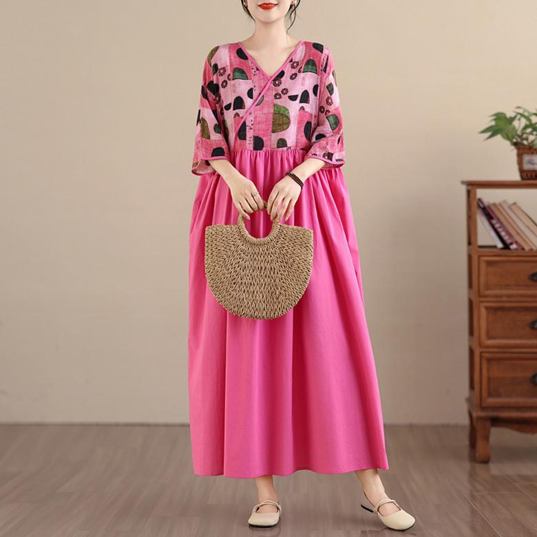 DIMANAF New 2026 Women Plus Size Summer Beach Lady Long Dress Loose Oversize Maxi Floral Print Fashion