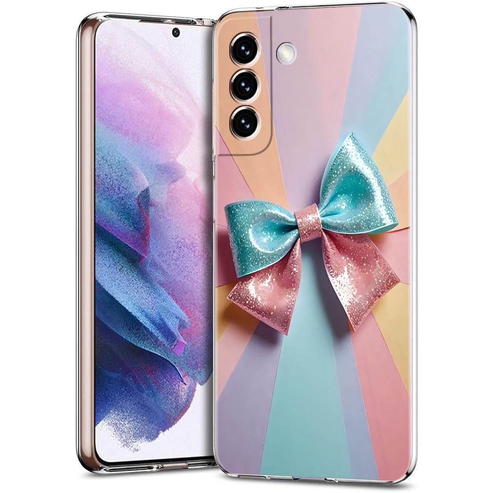 

Прозрачный чехол-бампер для Samsung Galaxy S25 S24 S23 S22 S20 S21 FE Ultra S24 S23 S10 S10E Plus 5G с розовым узором в виде сердца и банта for Samsung S25