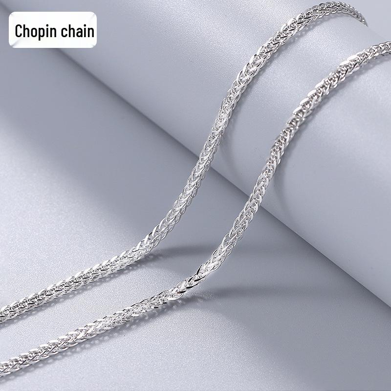 S925 Sterling Silver Chopin Chain Necklace for Men and Women - Plain, Lightweight, No Pendant