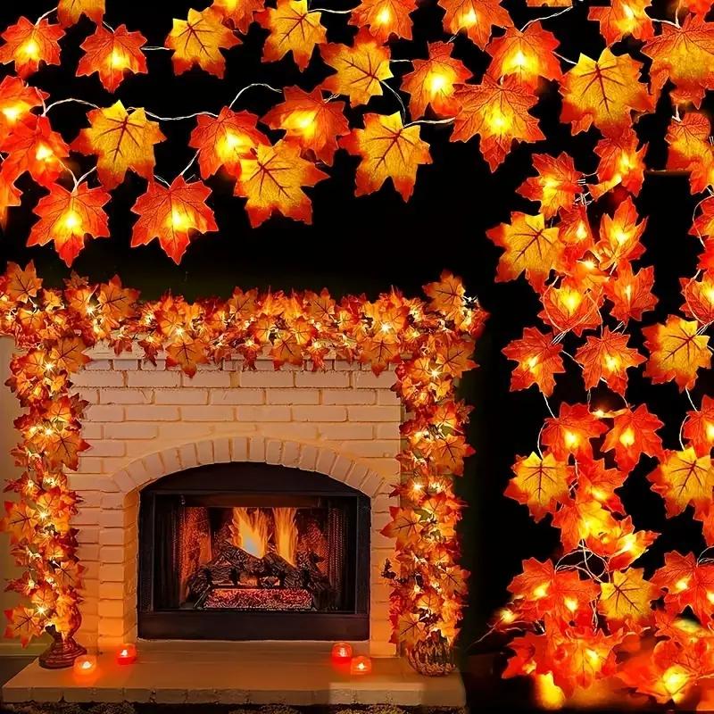 3M Christmas Decoration Artificial Maple Leaf Leaves LED Light String Lantern Garland Home Party DIY Deco Halloween New Yea