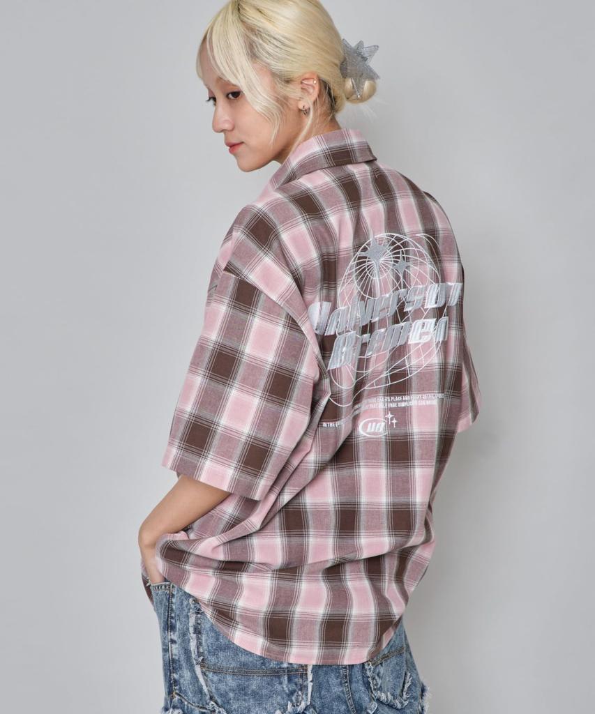 WEGO Short Sleeve Graphic Short Sleeve Summer Size Pink Shirt, Ombré Check, Top, Clothing, Streetwear, Men's, L,