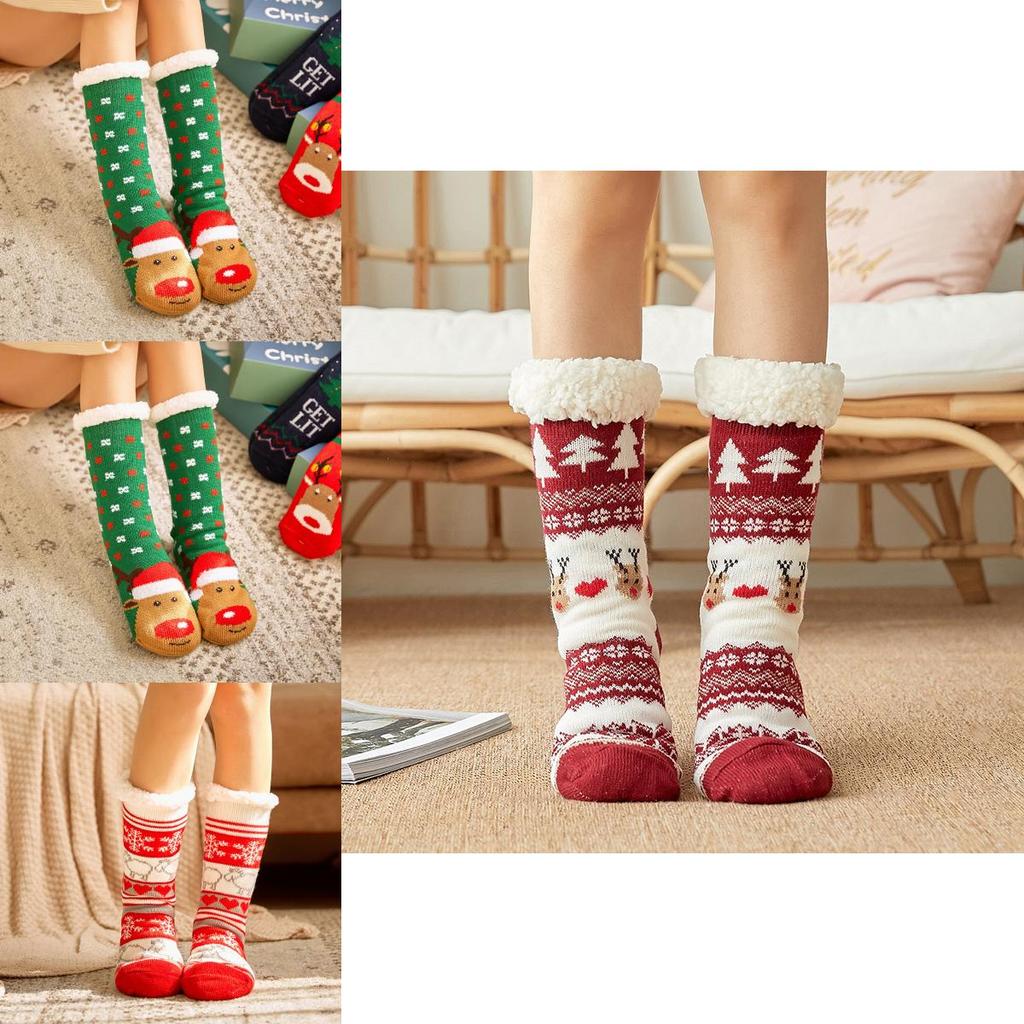 Cheerful Christmas Slipper Socks For Men Women And Kids With Plush Faux Fleece Lining