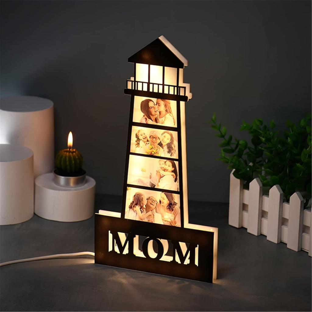 Personalized Lighthouse Photo Night Light Custom Family Picture Frame Light Acrylic Photo Lamp Gifts for Birthday Mom from Daughter Son(Style 11)