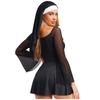 Damer Frekk Nonne Kostyme Halterneck Nettingermer Culotte-stil Kjole Hodeplagg Partykostyme