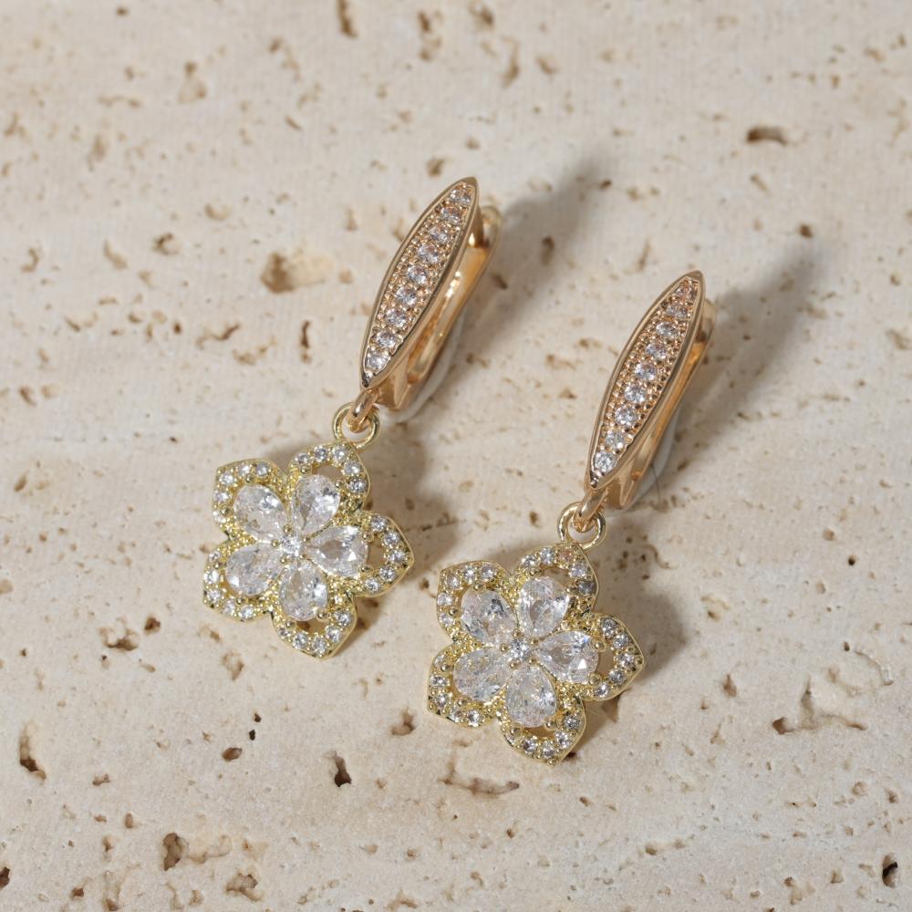 Luxury Flowers Dangle Earrings for Women Zirconia Earring Jewelry Wedding Party Accessories